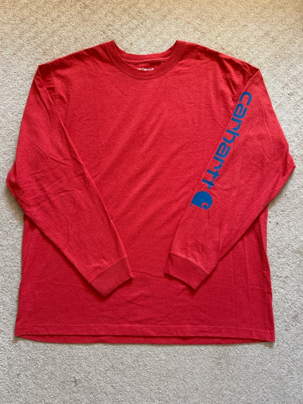 Carhartt Red Long-Sleeve Logo Tee Relaxed Fit Workwear Construction Utility XL